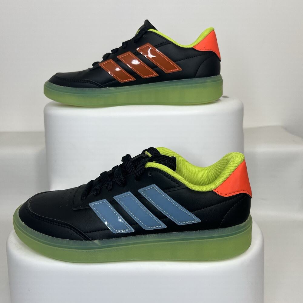 Adidas Courtblock J Youth 4 Sneakers Black Clear Sky Solar Slime JQ7345 New